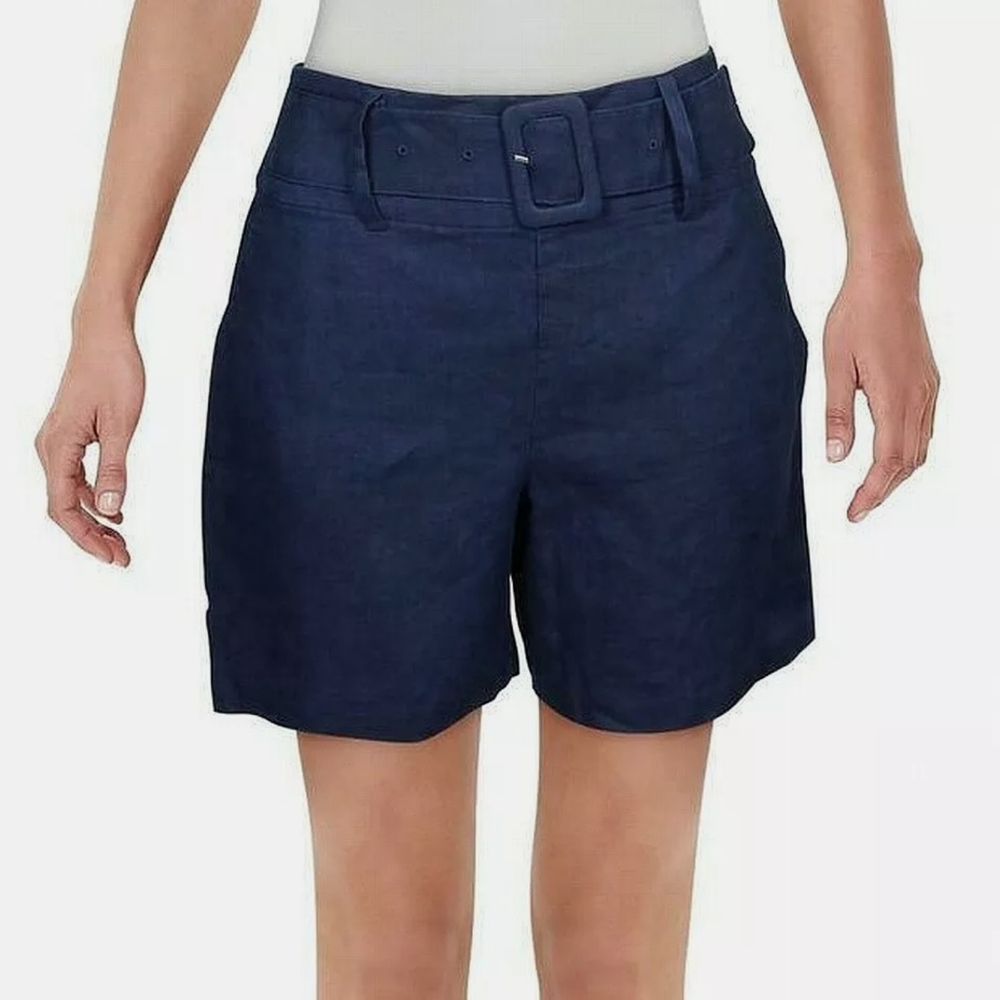 Navy Blue Pull On Shorts Belted Pockets XL